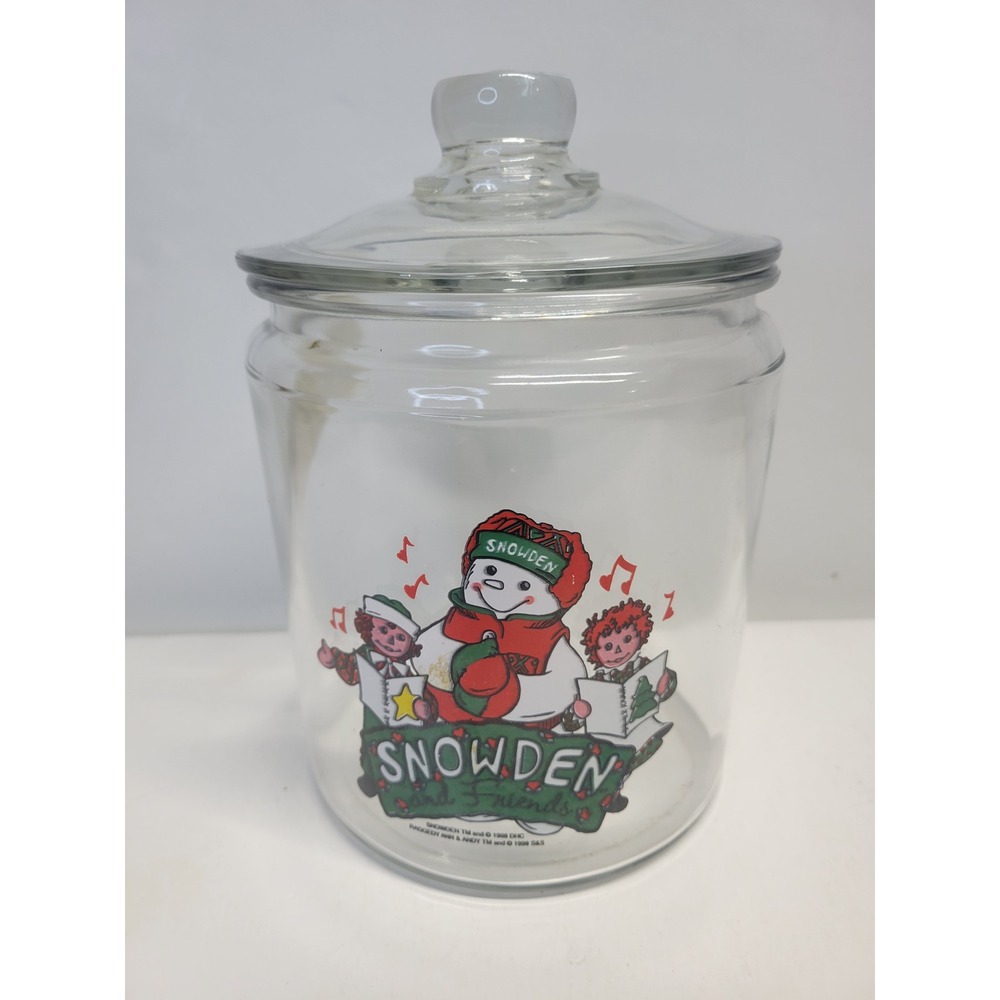 Snowden and Friends Glass Cookie Jar‎ with Lid Christmas Vtg 1998